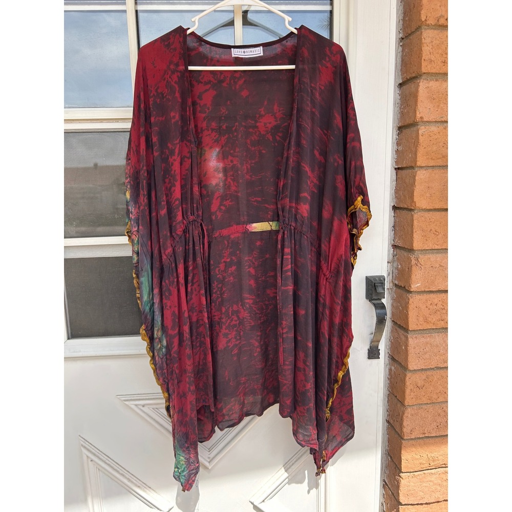 Love‎ Nomadic Multicolor Silk Kimono Wrap Sheer OS Layer Festival Fair Grudge
